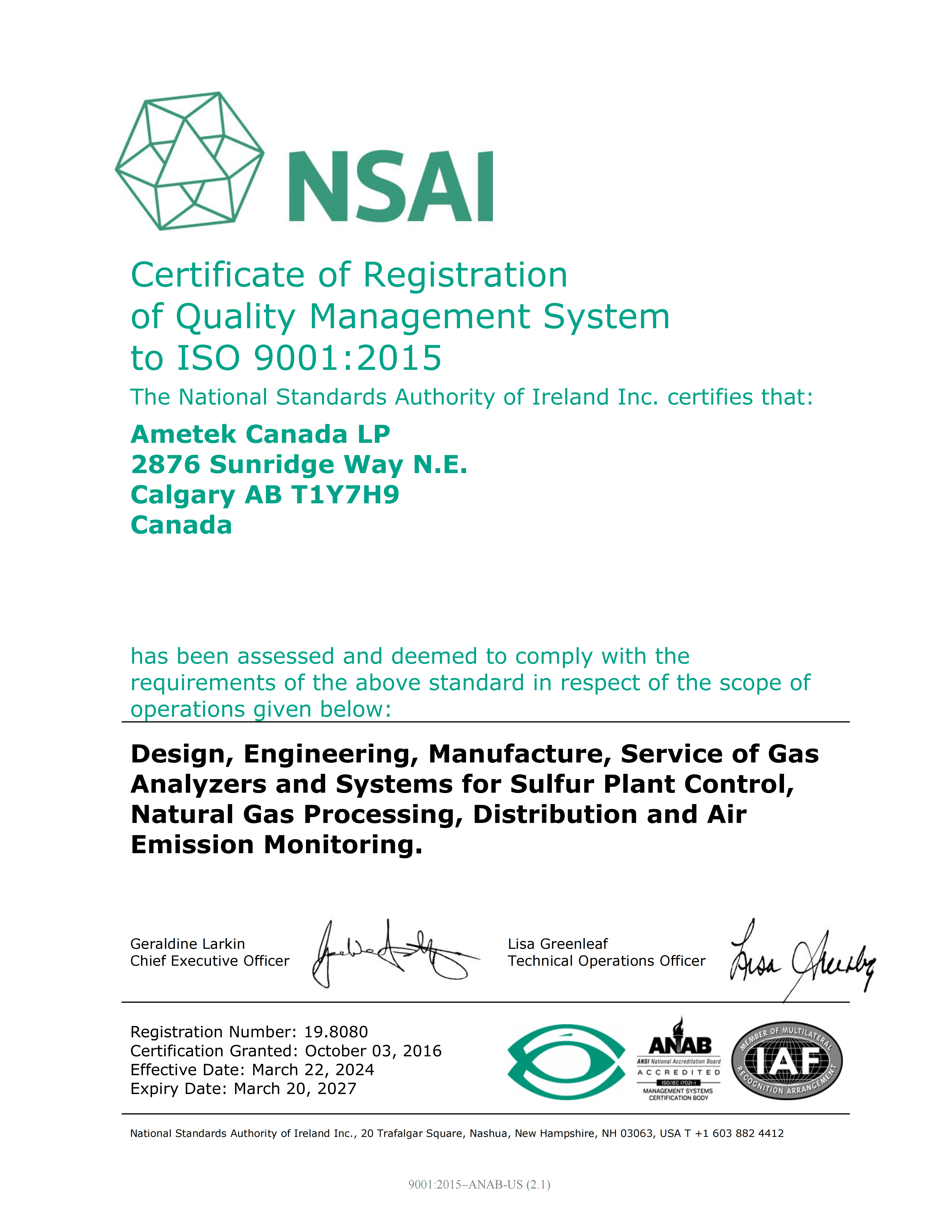 ISO 9001:2015 (Calgary)