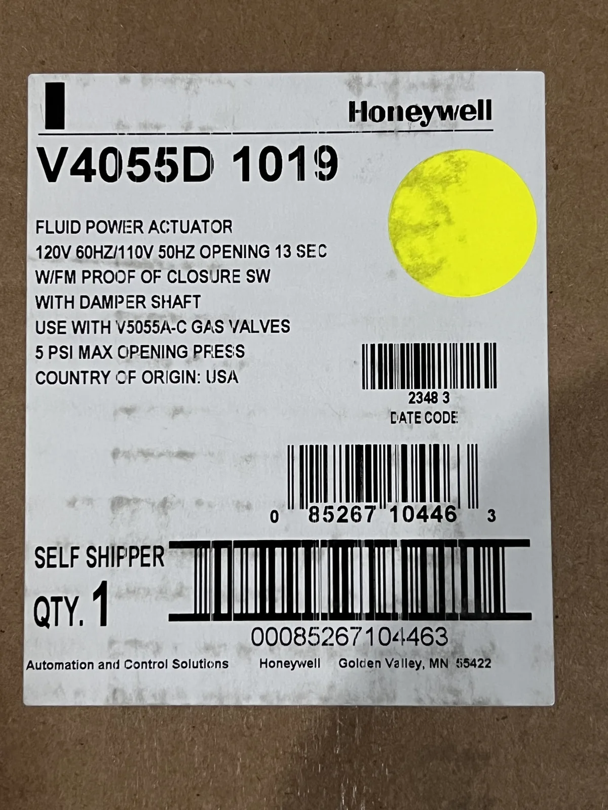 V4055D1019/U Fluid Power Actuator with Proof‑of‑Closure for Gas Valves - View 1