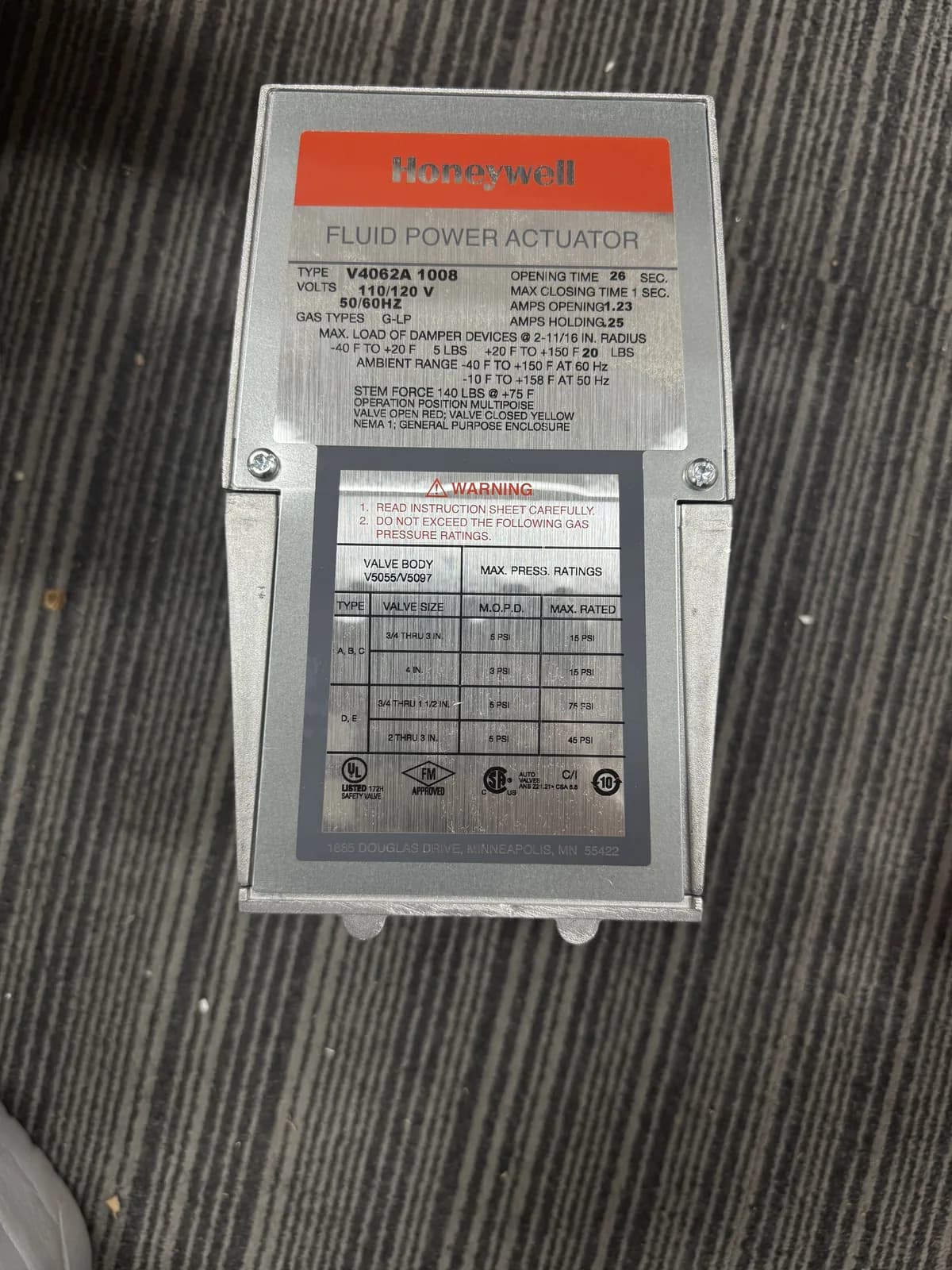 V4062A1008/U Fluid Power Gas Valve Actuator for Slow‑Opening & Modulating Functions - View 1